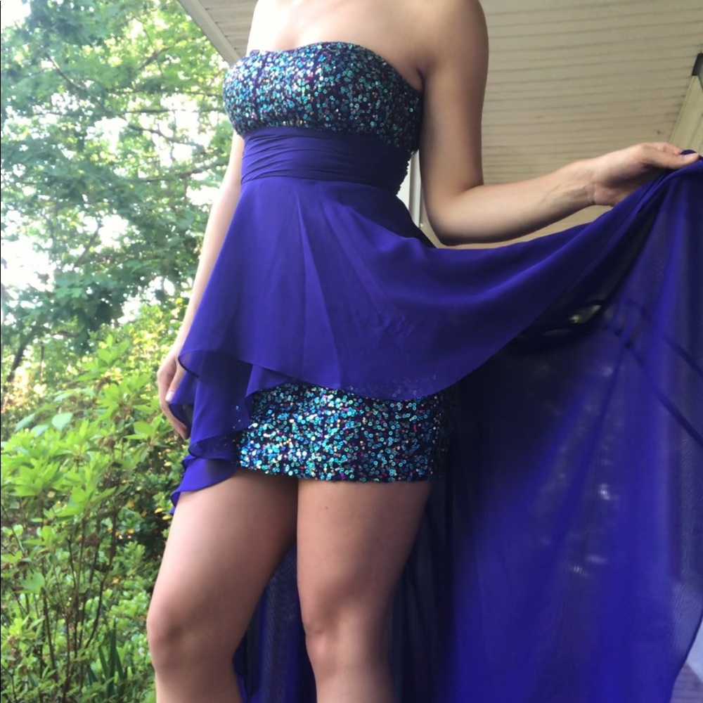 Indigo/sequin High-Low Formal Gown (WORN ONCE!!)